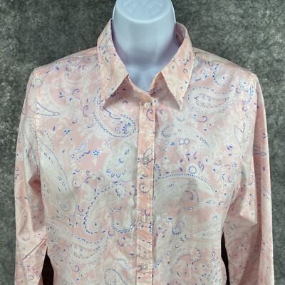 Chaps Shirt Womens Medium Pink Floral No Iron Tailored Fit Career TAGS $64.50