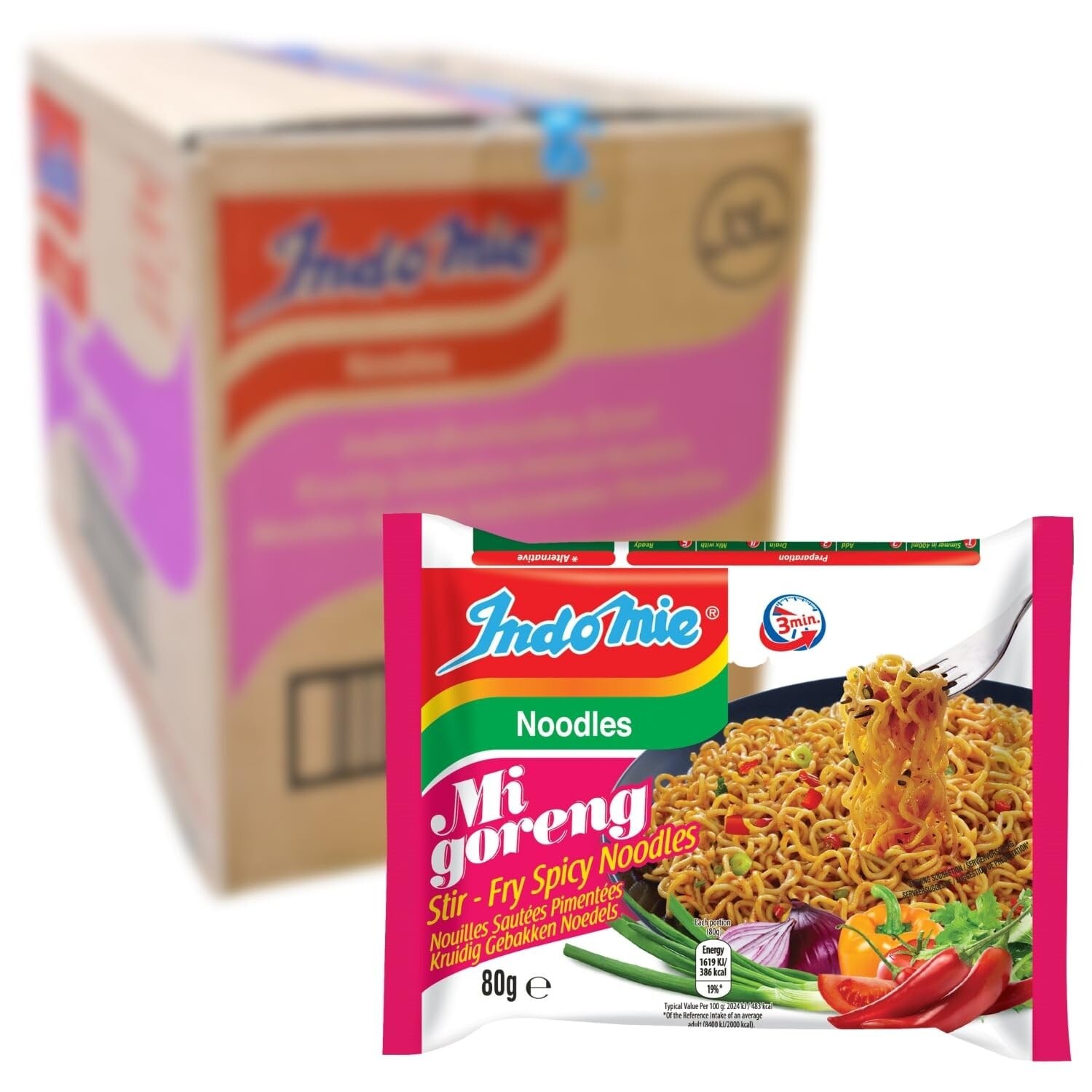 Indomie Instant Nudeln Mi Goreng Pedas scharf 8 x 5x80g Multi-Packung Nudelsuppe