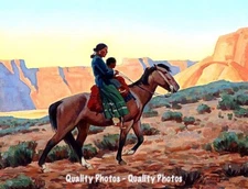 Navajo Mother with Child on Horse 8.5x11" Photo Print Maynard Dixon Western Art