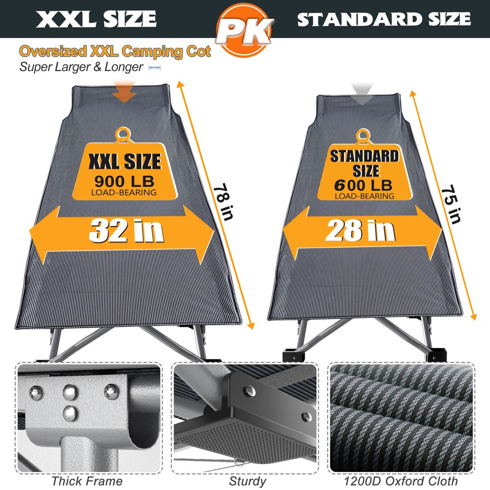 MOPHOTO Oversized XXL Folding Camping Travel Cot and Pad Heavy Duty