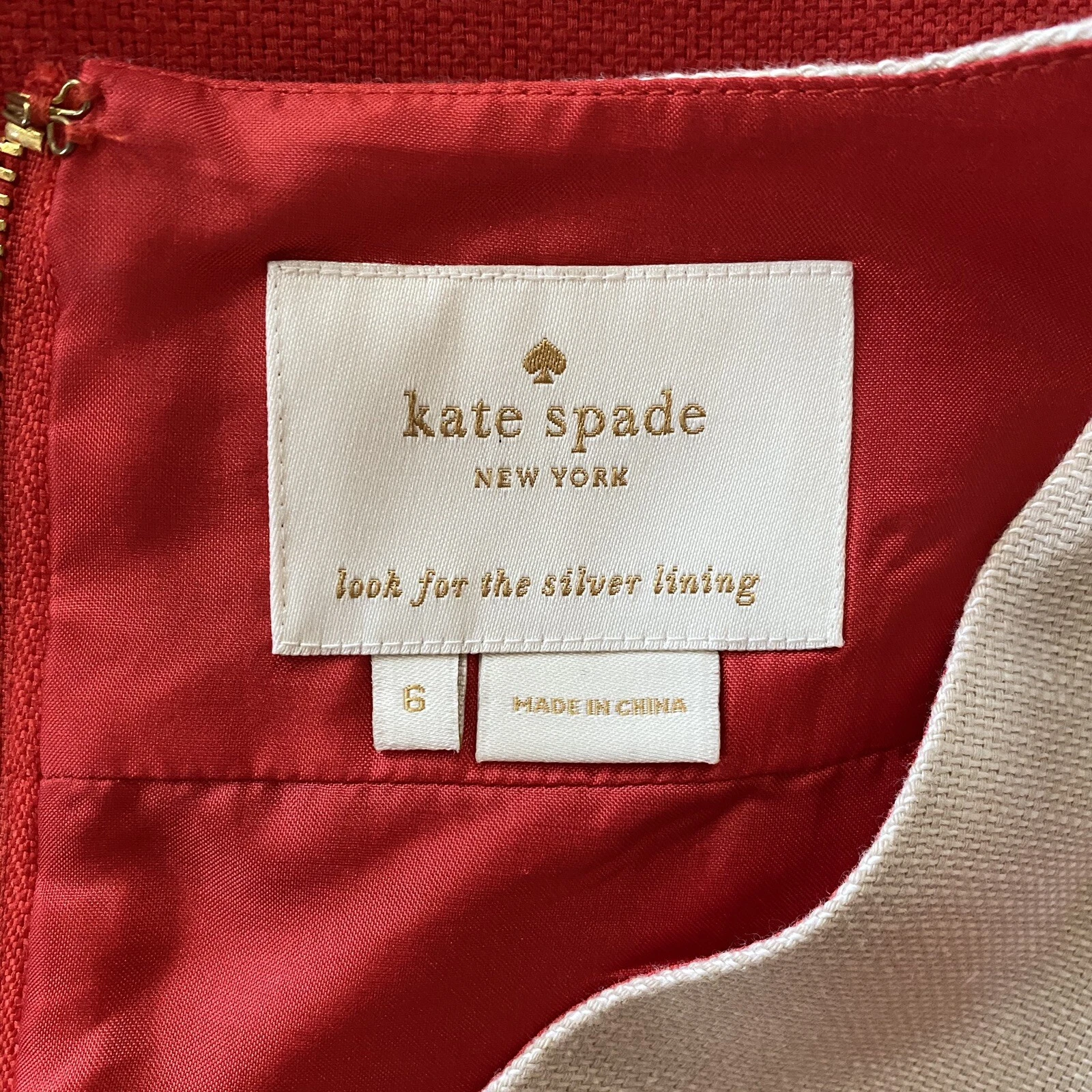 Abito Kate Spade James in lino senza maniche colorblock taglia 6 rosso beige $495