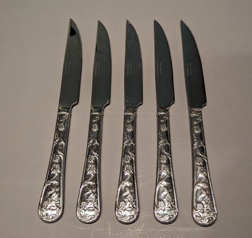 Reed & Barton Queen's Garden Steak Knives w/ Serrated Blade China 9.5" Set of 5