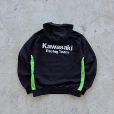 Felpa con cappuccio pullover abbigliamento originale Kawasaki M/L nero verde squadra corse ricamata