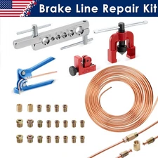 25Ft 3/16" Copper Coated Brake Line Repair Kit Single Flaring Tool & 22 Fittings