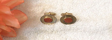 PAIR CLASSIC CUFF LINKS GOLD TONE OVAL COSTUME STONE MEN FORMAL CASUAL SUIT ML-2