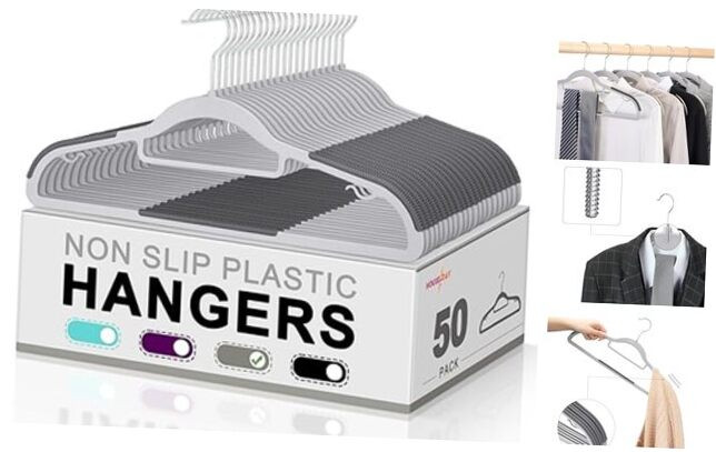 50-Pack Light & Dark Gray Plastic Clothes Hangers Non-Slip-image