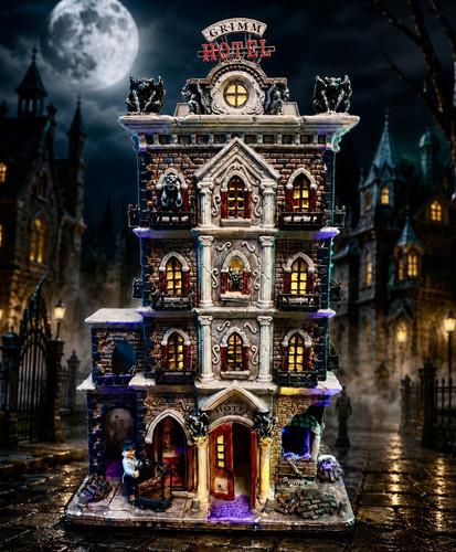 Lemax Spooky Town Grimm Hotel Lights & Sound Work Ghosts Included READ Descripti
