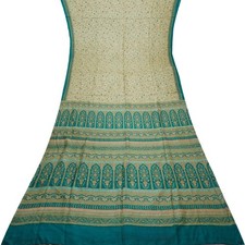 Namaste Vintage Beige Sarees 100 Pure Silk Floral Printed Sari 6YD Craft Fabric
