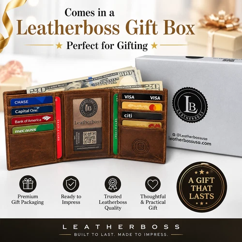 Handmade 3 Fold Leather RFID Blocking Vintage Men's Wallet - Brown