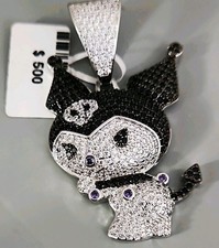 Silver Tone Pav  Kuromi Pendant w/Clear  Black Stones