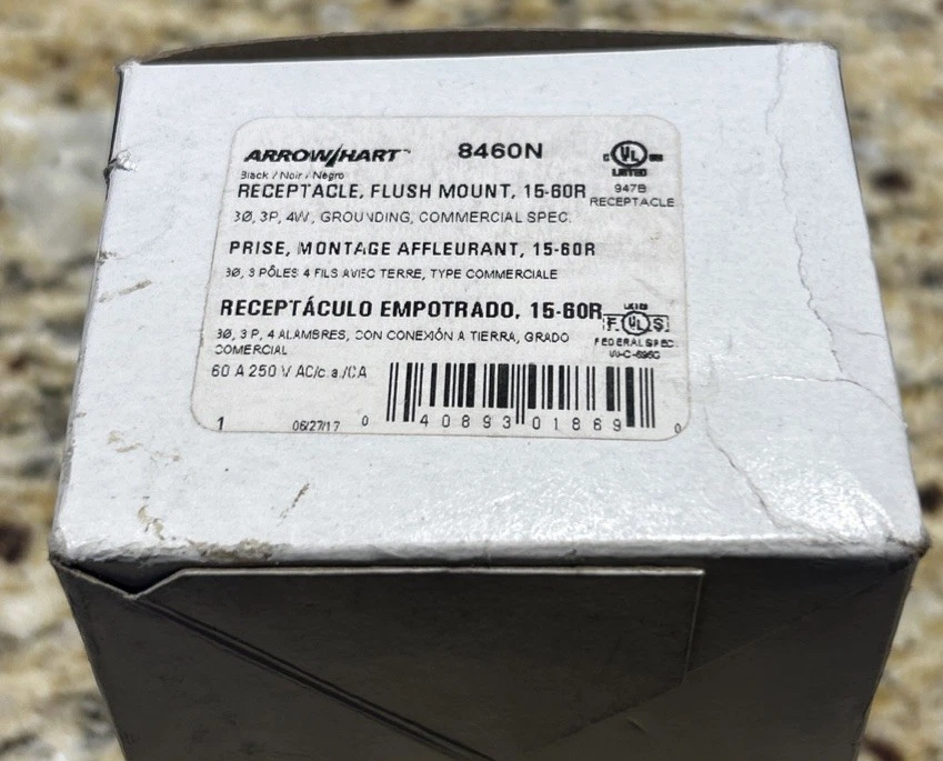 ARROW HART 8460N RECEPTACLE 15-60R THREE PHASE 3- POLE 4-WIRE COMMERCIAL - Image 2 of 2