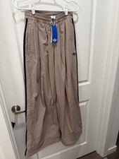 adidas Originals Women s Wide-Leg Track Pants S Beige/Black 3-Stripes Pockets