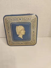 Antique/Vintage Holland Decorative Tin Box - Wedgwood Blue & White, Cameo 6”x6”