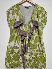 WAREHOUSE LADIES GREEN MIX FLORAL SHORT TUNIC DRESS UK 12 - CG M33