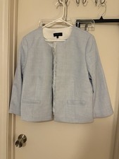 TALBOTS Open Style 3/4 Sleeve Blue Tweed Blazer Jacket w/ Lining Women's Size 16