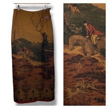 Vintage Ralph Lauren Maxi Wrap Skirt Size 6 Brown Equestrian Horse Fox Hunt Wool