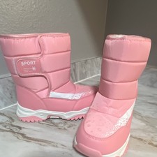 Girls Pink Mid-Calf Snow Boots Strap Faux Fur Lined Insulated Size 5