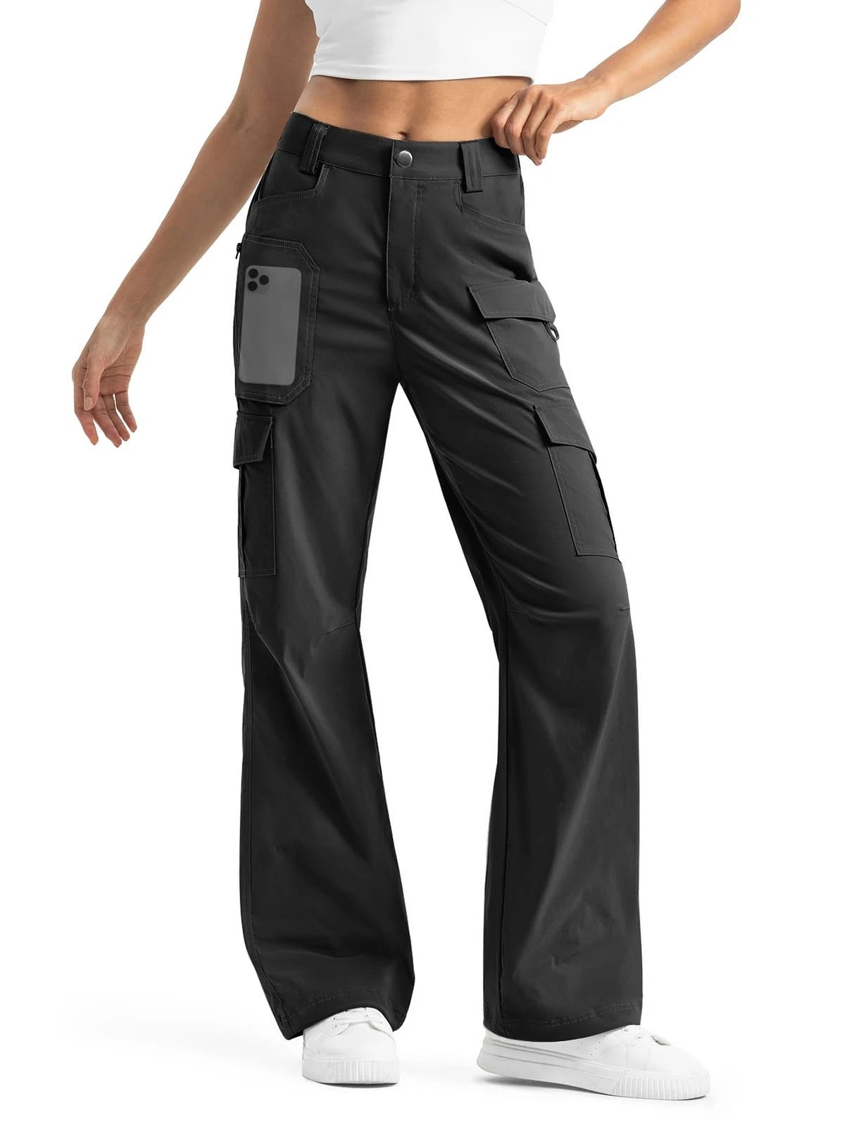 Moosehill Womens-Cargo-Hiking-Pants-High-Waisted Wide Leg Water Resistance Li...