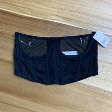 Auden Womens Black Lace Underbust Corset Top With Boning  Mesh Panels Medium