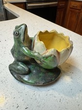 Weller Pottery 1920s H Frog on Lily Pad Lotus Vase Planter Chips