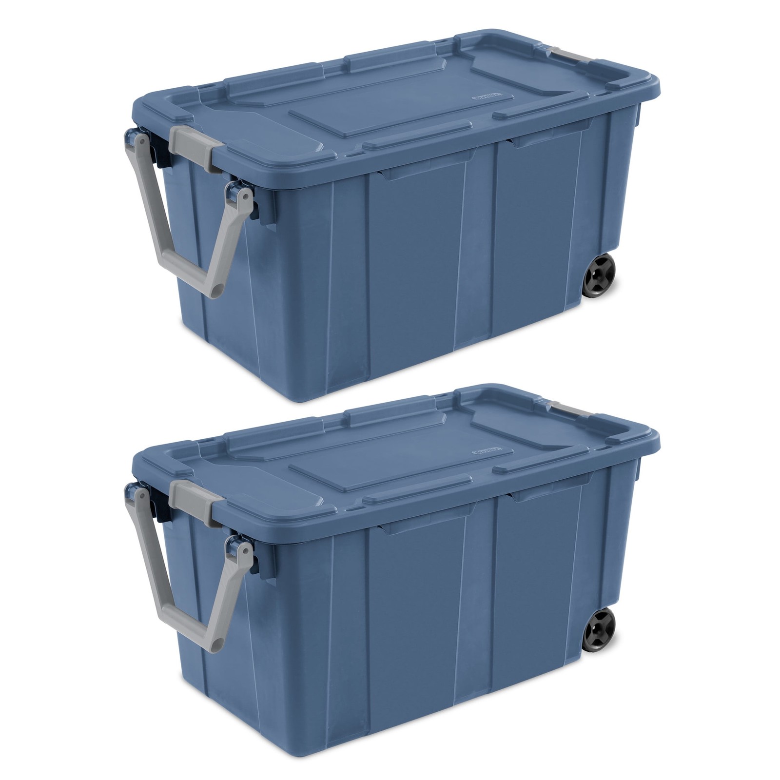 40 Gallon Heavy-Duty Wheeled Plastic Storage Tote with Latch Lid in Blue