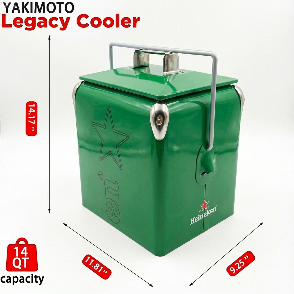 Heineken 14Qt Metal Cooler Retro Green Portable Beer Ice Chest