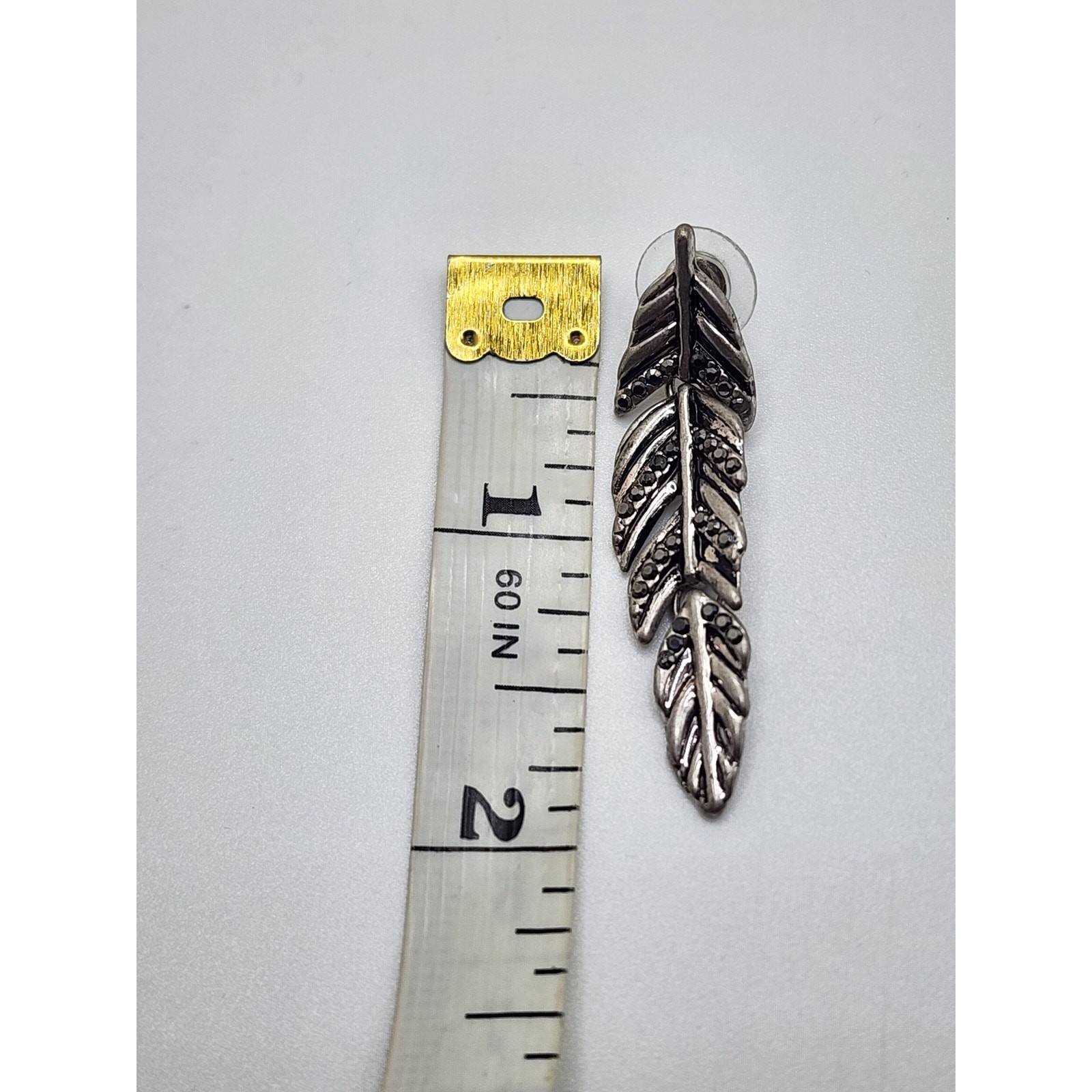 Silver Feather Rhinestone Dangle Earrings - image 6