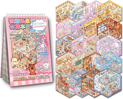 Scene Sticker Book for Kids, 20 Sets of 3D Cute Kawaii Stickers