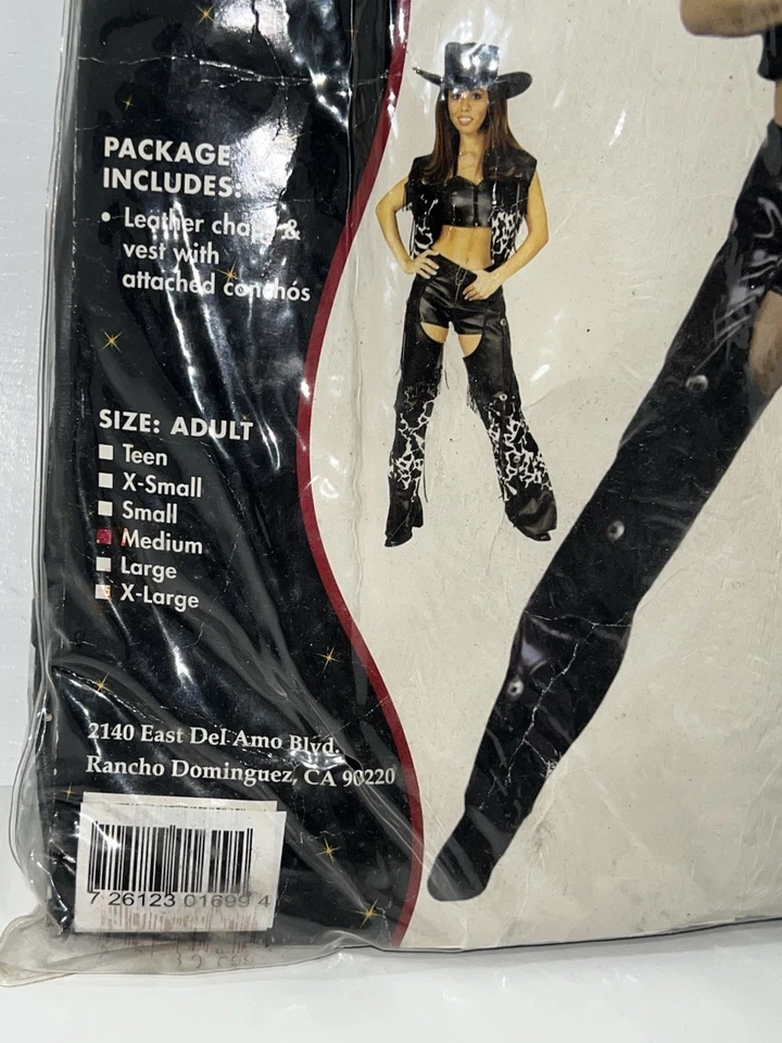 Women's Medium 8-10 Range Rider Cowgirl Black Faux Leather Chaps and Vest Set - Image 3 of 4