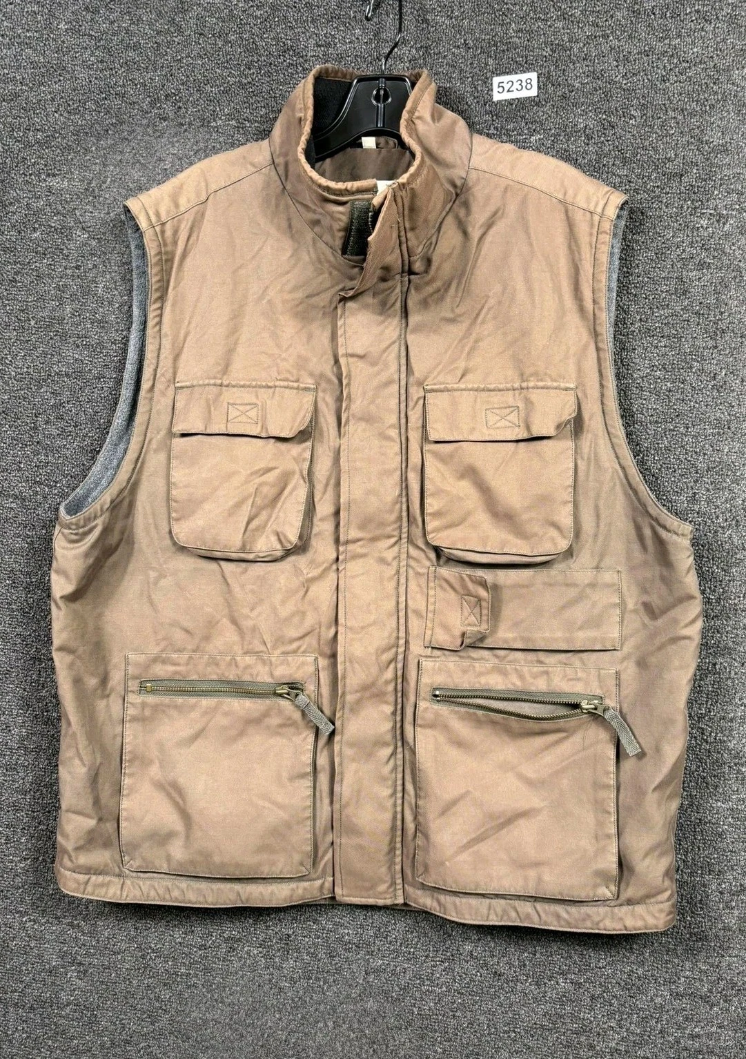 Fieldmaster Vest Mens Large Brown Utility Fleece Lined Multi Pocket Outdoor