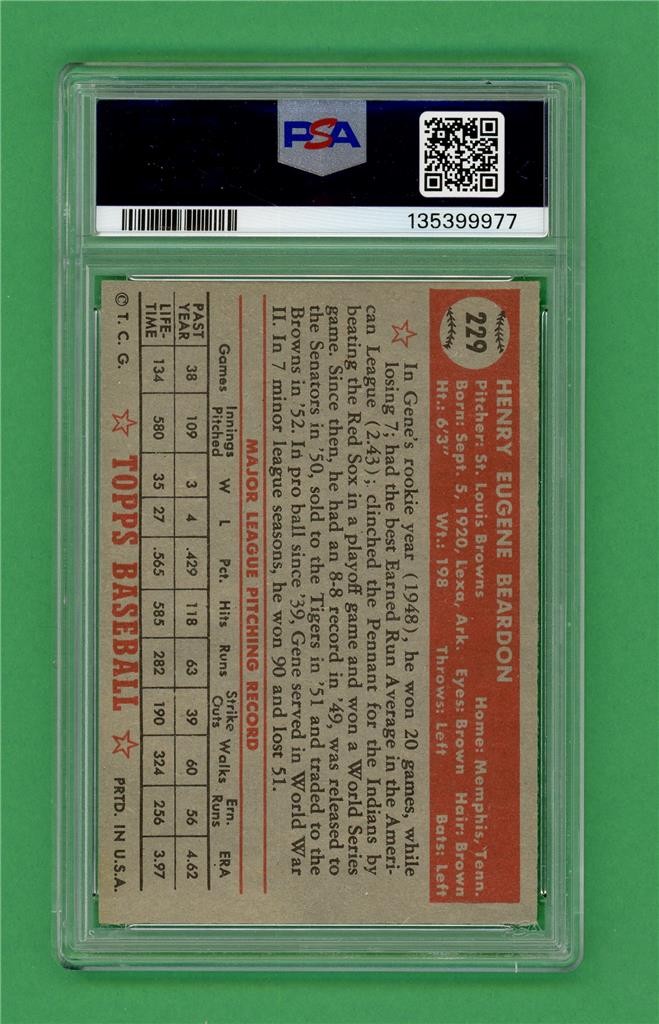 1952 Topps #229 Gene Beardon *** PSA EX-MT 6 ** STL Browns vintage baseball card view 2