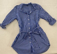 Gap Shirt Dress Womens Petite Medium Blue White Stripe Button Front Tie Casual