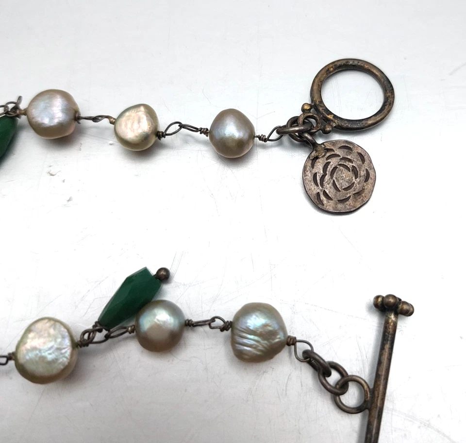 Brazalete vintage de plata de ley 925 con perlas de guijarros marcasita 8 pulgadas Foto 4 de 4