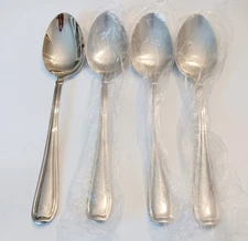 (4) NEW Dash of That SYLVIA MIRROR Stainless Place Oval Soup Spoons~China