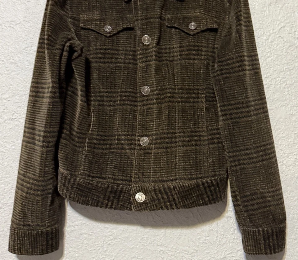 Jaqueta feminina JAG xadrez de veludo marrom com botão frontal feminina grande - Imagem 3 de 4