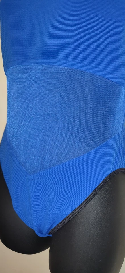 Traje de baño vintage Y2K Jag azul real talla 10 estilo tanque una pieza malla transparente EE. UU. Foto 4 de 4