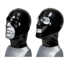 Latex Hood Back Zipper Rubber Mask Open Mouth Nose Eyes Fetish Cosplay Party