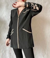 Vintage 90s Silk Blazer, Embroidered Jacket  Bold Beaded Back / European Vtg