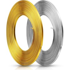 32.8 Feet 2 Rolls Flat Aluminum Wire, 3 mm Craft Jewelry Beading Gold, Silver