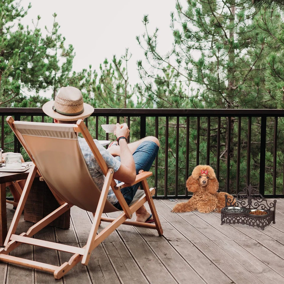 Supporto Ciotole per Cani, Vintage, Ghisa, Set Di Scodelle Rimovibili Acciaio In - Immagine 3 di 4