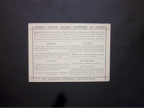 GB Advertising Stationery 1870 QV 1/2d lilac DRUMMOND BROTHERS Postcard H&B CP1