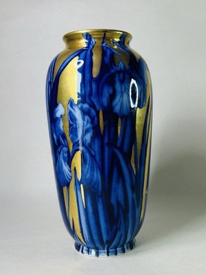 Antike WARDLE & Co um 1900 Jugendstil ästhetisches Uhrwerk Fluss blaue Iris Vase