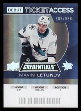 2021-22 CREDENTIALS TICKET ACCES Maxim Letunov 306/999 San Jose Sharks #74