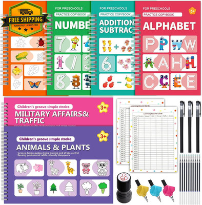 6PCS Magic Grooved Handwriting Practice Books Reusable Tracing Set for Kids 3-8