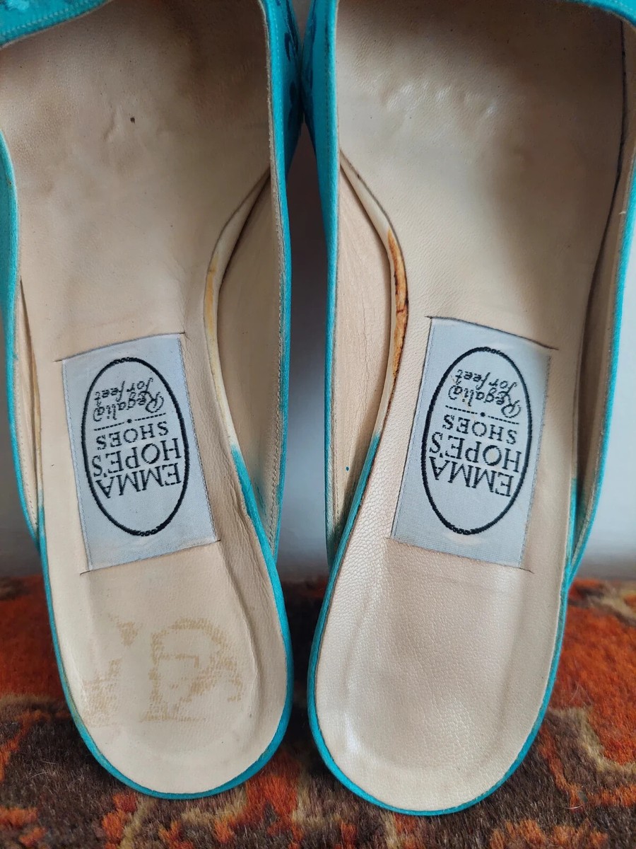 Vintage Emma Hope Shoes Mules | Leather & Silk Embroidered