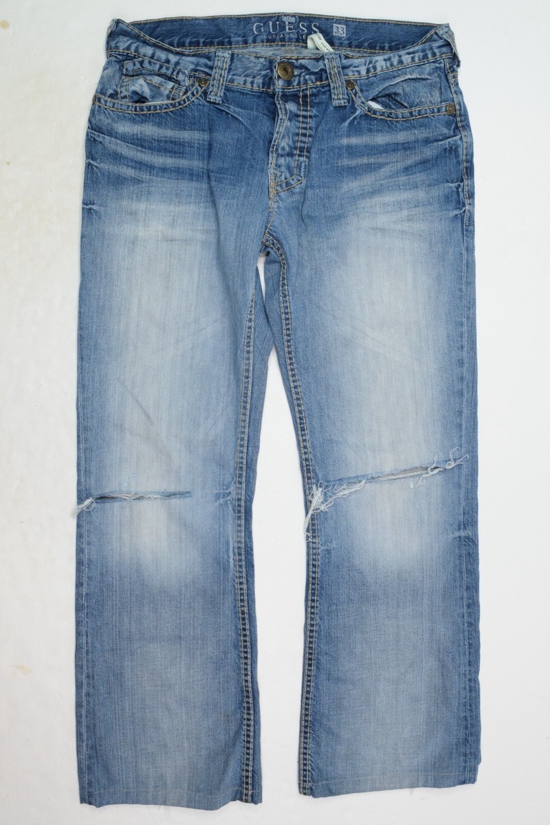 GUESS FALCON Slim Fit Bootcut Jeans Mens 33x29 Blue Distressed Button-Fly  Denim