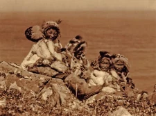 1929/90 EDWARD CURTIS Inuit Eskimo Children Nunivak Kid GOLDTONE Photo Art 11x14