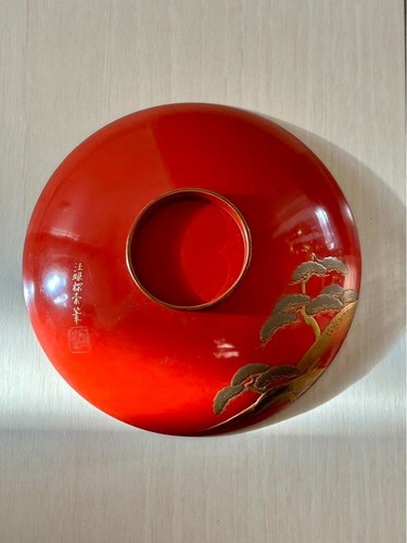 Antique Japanese Lacquerware sakazuki Mt. Fuji. hawks. eggplants F/S from Japan - Picture 12 of 14