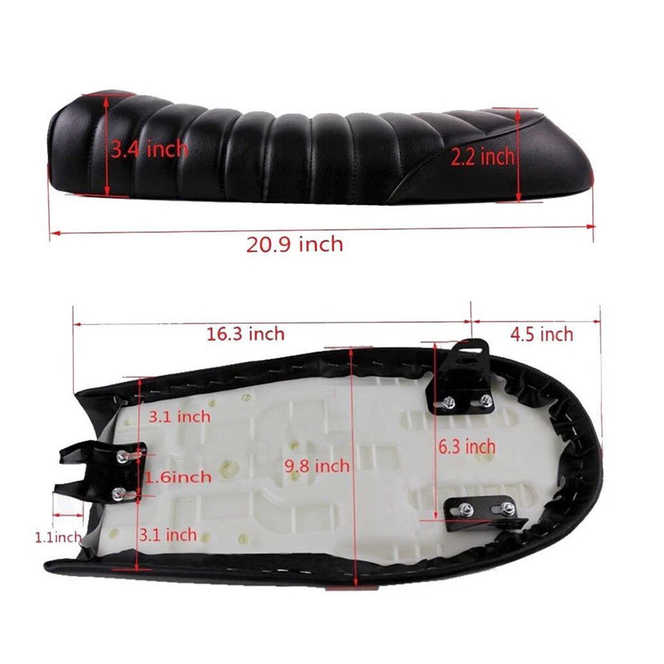 Sillín Brat Café Racer plano negro asiento vintage para Honda CB Suzuki GS Yamaha XJ Foto 4 de 4
