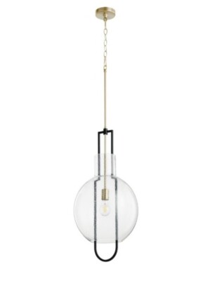 14'' Textured Glass Pendant Light Fixture Black/Aged Brass By Quorum 89-14-6980